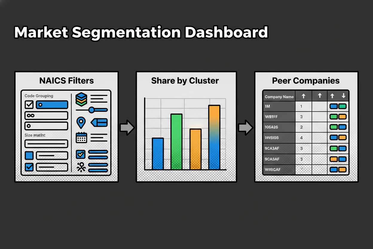 Analyst dashboard showing market share by NAICS code cluster