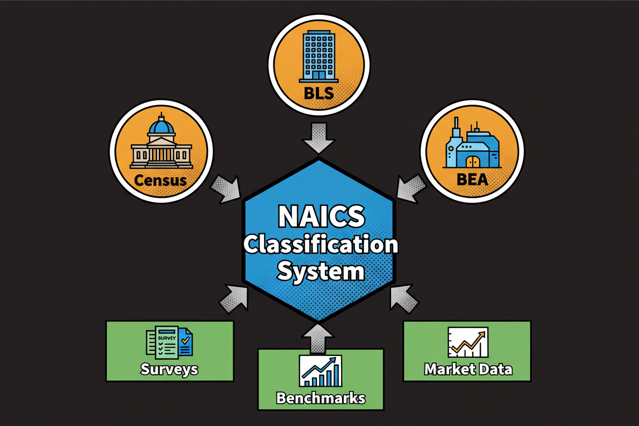 NAICS ecosystem diagram showing data flow between agencies and businesses