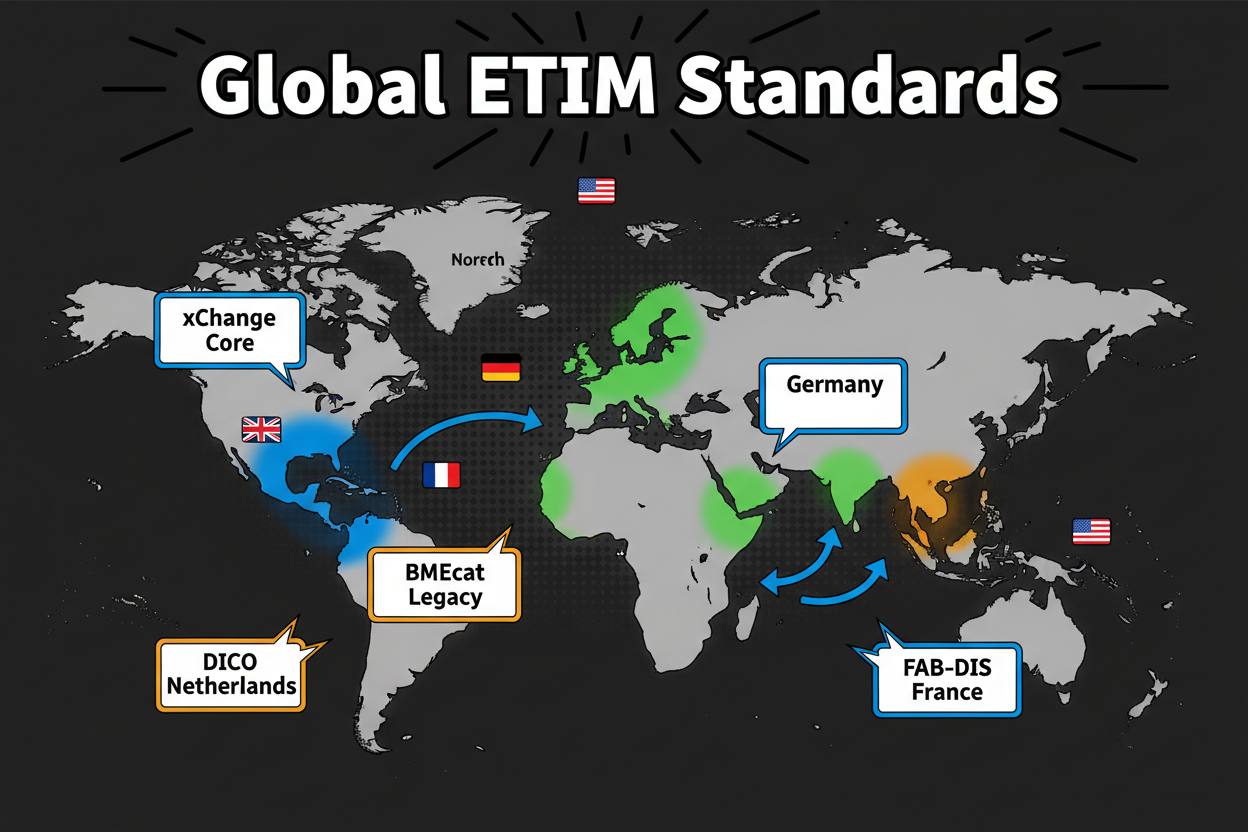 World map with highlighted regions indicating ETIM adoption